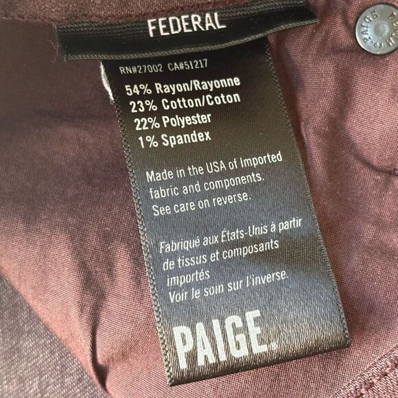 Paige mens Jeans Federal Slim Straight dark port Stretchy size 33 - Picture 5 of 11
